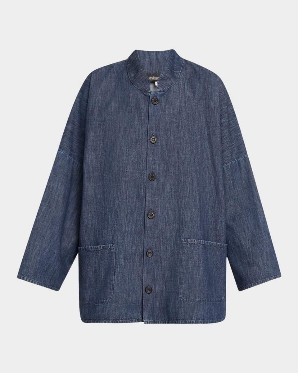 Denim Imperial Shirt with Chinese Collar (Long Length)